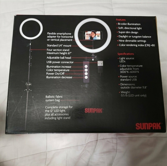 Sunpak 12" Bi-Color LED Ring Light Kit - Picture 3 of 4